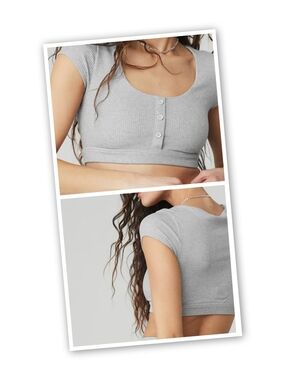 AlO Ribbed Scoop Neck Crop Top - Gray